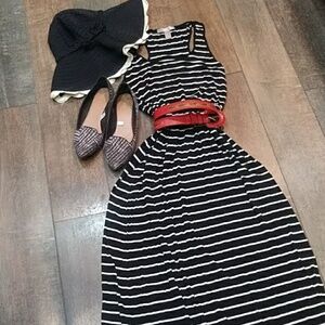 Black and white striped maxi dress